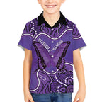 Australia Lupus Awareness Month Personalised Kid Hawaiian Shirt Butterfly Purple Ribbon Invisible Illness Indigenous Art