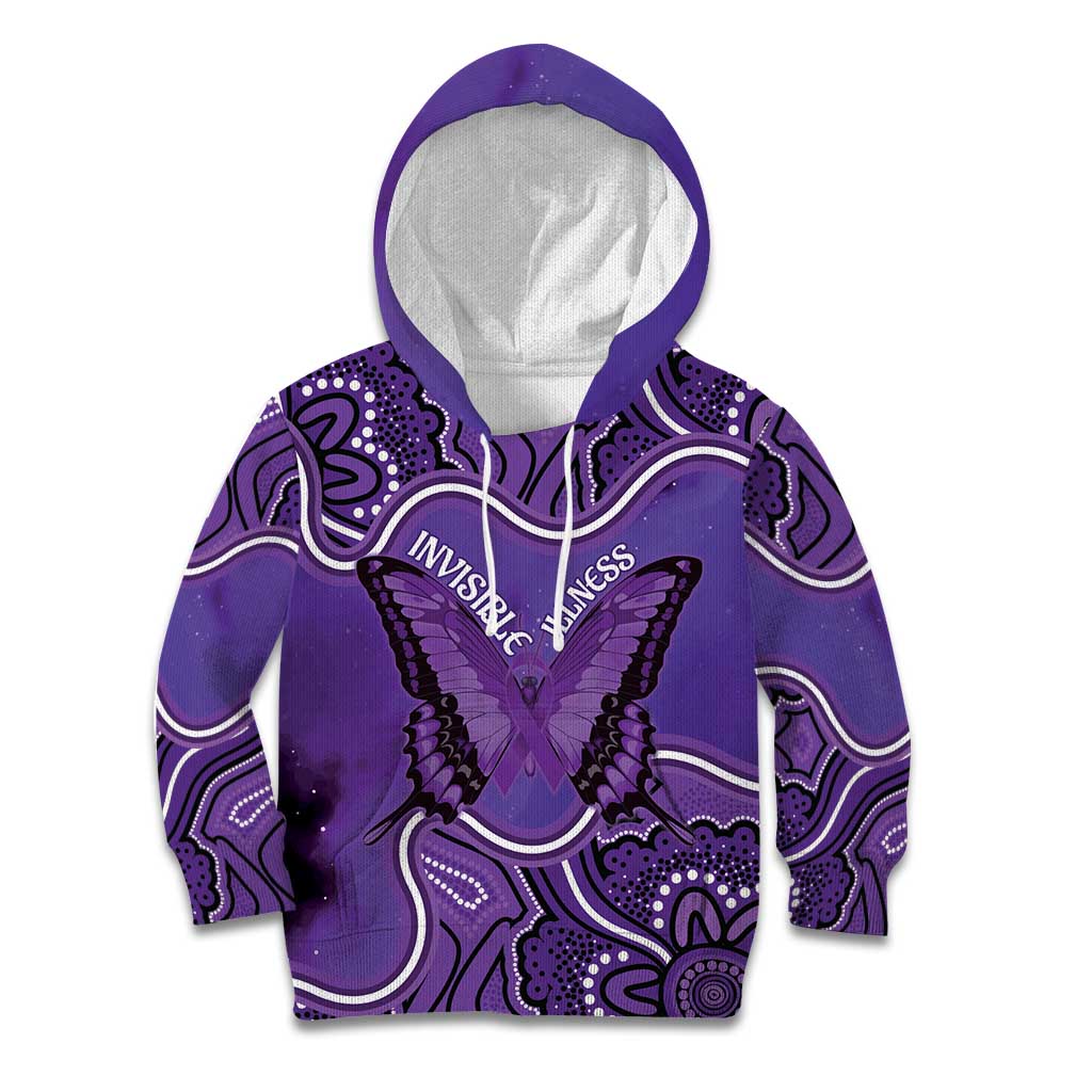 Australia Lupus Awareness Month Personalised Kid Hoodie Butterfly Purple Ribbon Invisible Illness Indigenous Art