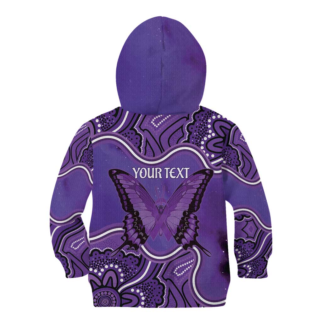 Australia Lupus Awareness Month Personalised Kid Hoodie Butterfly Purple Ribbon Invisible Illness Indigenous Art