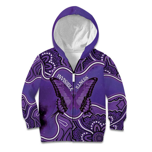 Australia Lupus Awareness Month Personalised Kid Hoodie Butterfly Purple Ribbon Invisible Illness Indigenous Art