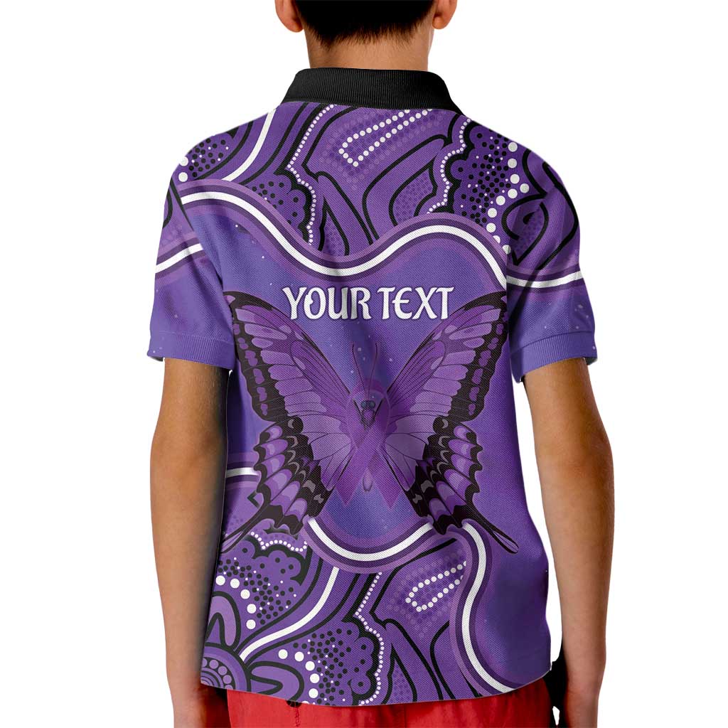 Australia Lupus Awareness Month Personalised Kid Polo Shirt Butterfly Purple Ribbon Invisible Illness Indigenous Art