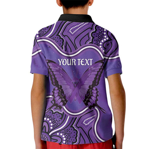 Australia Lupus Awareness Month Personalised Kid Polo Shirt Butterfly Purple Ribbon Invisible Illness Indigenous Art