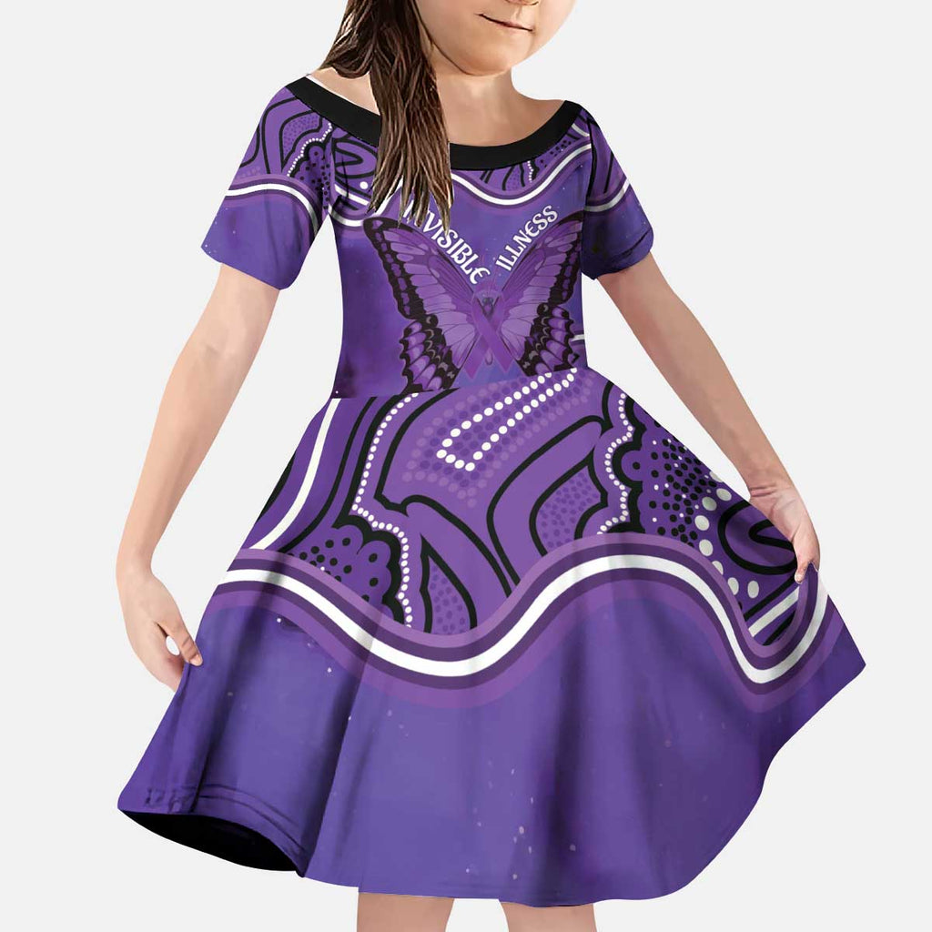 Australia Lupus Awareness Month Personalised Kid Short Sleeve Dress Butterfly Purple Ribbon Invisible Illness Indigenous Art
