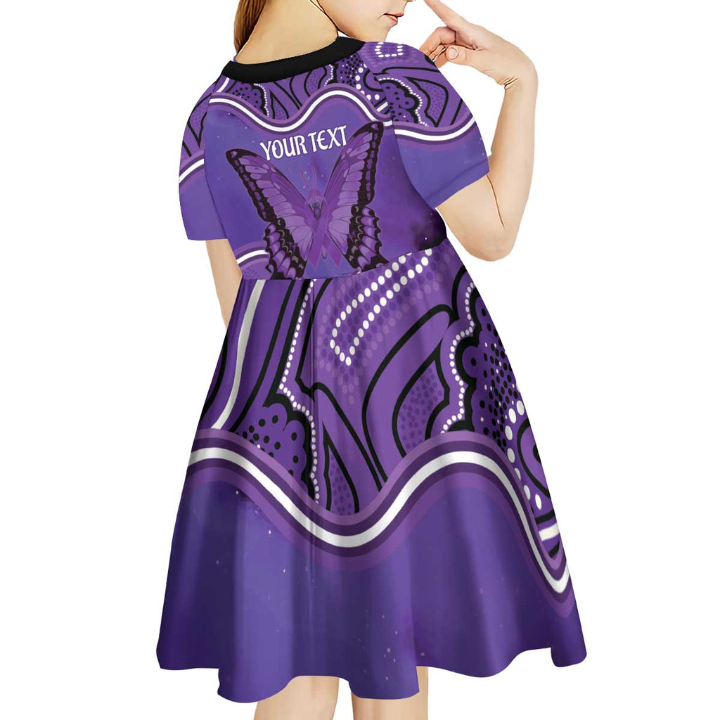 Australia Lupus Awareness Month Personalised Kid Short Sleeve Dress Butterfly Purple Ribbon Invisible Illness Indigenous Art