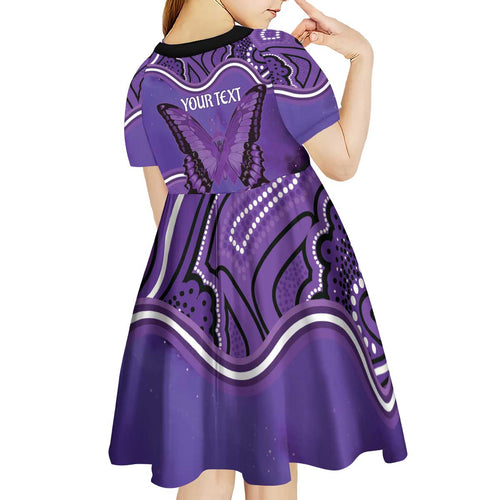 Australia Lupus Awareness Month Personalised Kid Short Sleeve Dress Butterfly Purple Ribbon Invisible Illness Indigenous Art