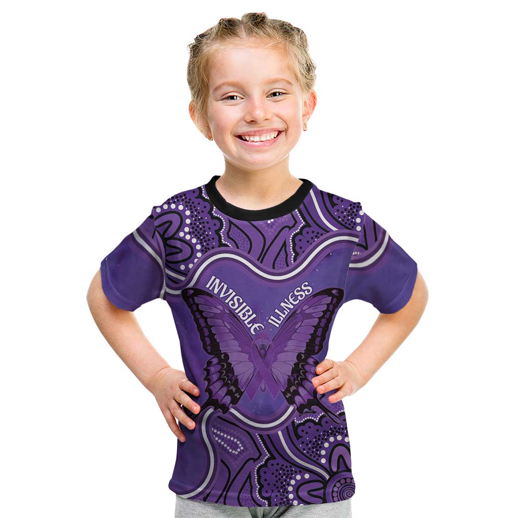 Australia Lupus Awareness Month Personalised Kid T Shirt Butterfly Purple Ribbon Invisible Illness Indigenous Art