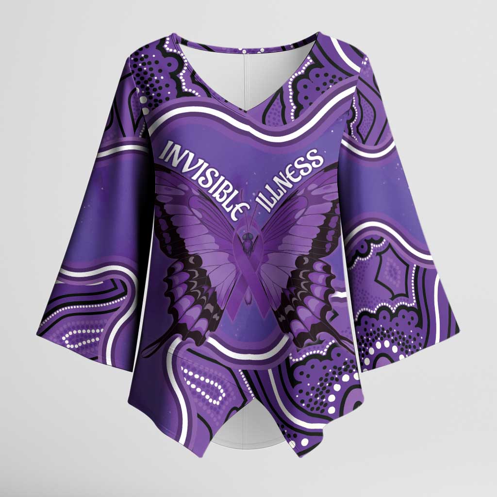 Australia Lupus Awareness Month Personalised Kimono Sleeve Blouse Butterfly Purple Ribbon Invisible Illness Indigenous Art