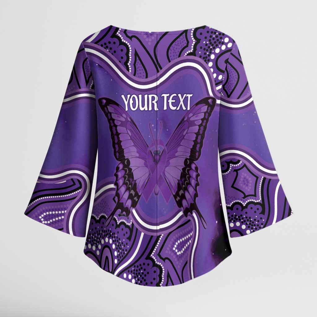 Australia Lupus Awareness Month Personalised Kimono Sleeve Blouse Butterfly Purple Ribbon Invisible Illness Indigenous Art