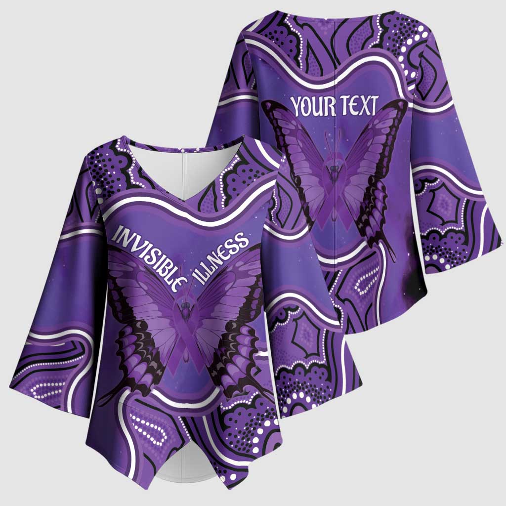 Australia Lupus Awareness Month Personalised Kimono Sleeve Blouse Butterfly Purple Ribbon Invisible Illness Indigenous Art