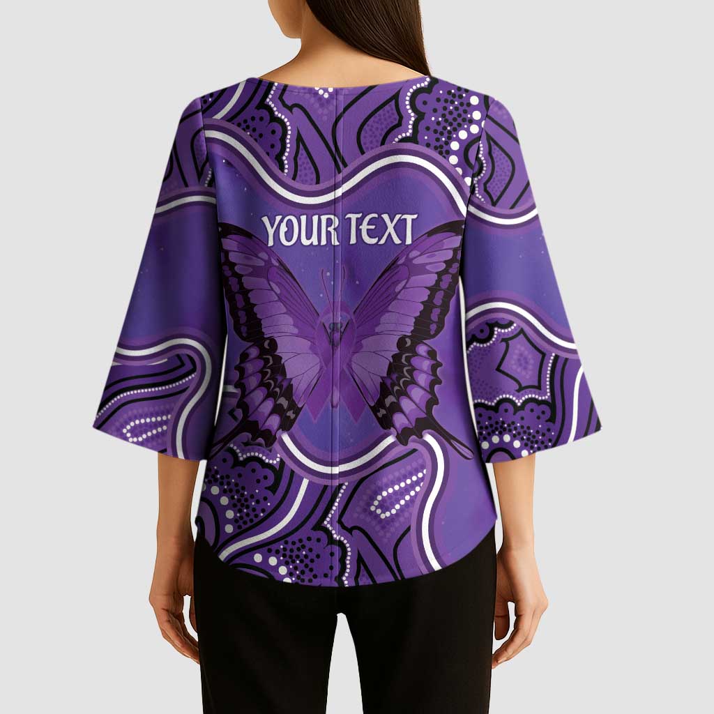 Australia Lupus Awareness Month Personalised Kimono Sleeve Blouse Butterfly Purple Ribbon Invisible Illness Indigenous Art