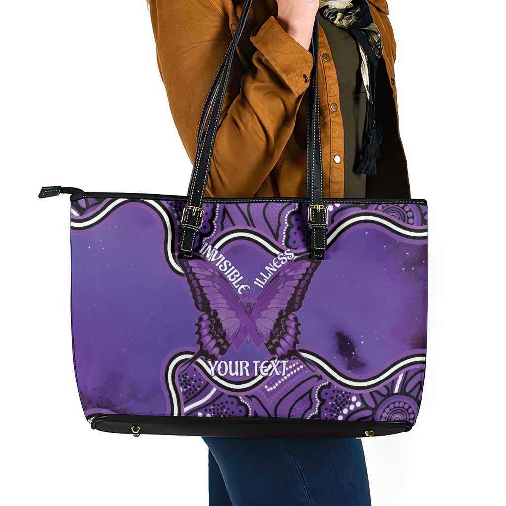 Australia Lupus Awareness Month Personalised Leather Tote Bag Butterfly Purple Ribbon Invisible Illness Indigenous Art
