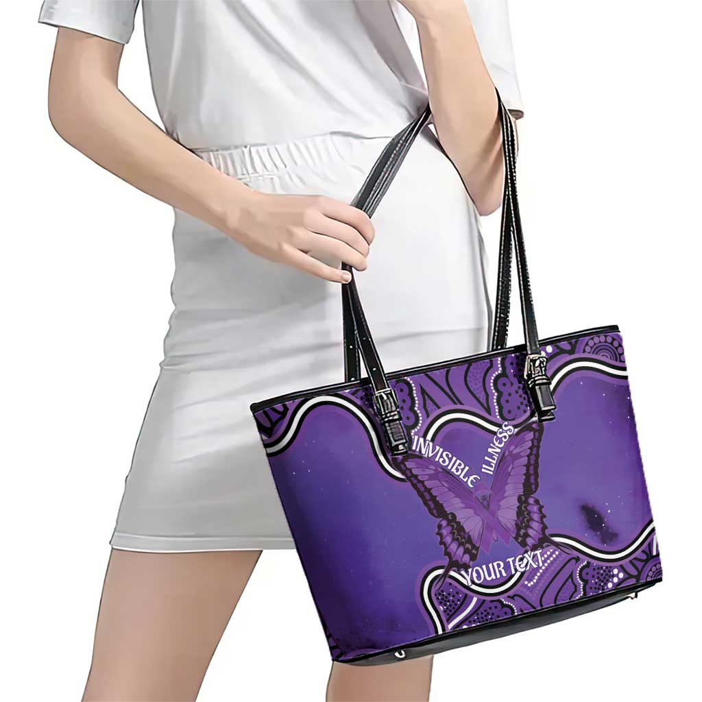 Australia Lupus Awareness Month Personalised Leather Tote Bag Butterfly Purple Ribbon Invisible Illness Indigenous Art