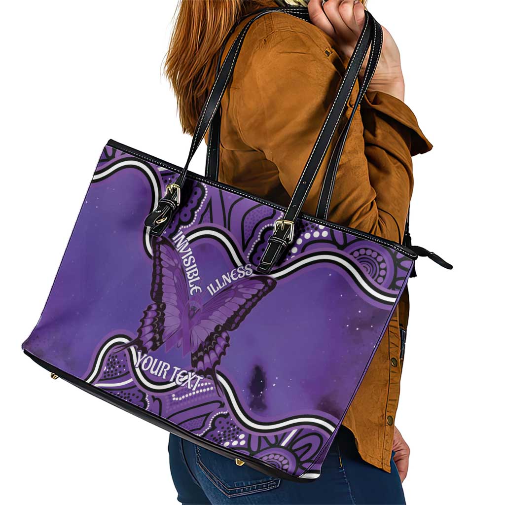 Australia Lupus Awareness Month Personalised Leather Tote Bag Butterfly Purple Ribbon Invisible Illness Indigenous Art