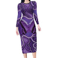 Australia Lupus Awareness Month Personalised Long Sleeve Bodycon Dress Butterfly Purple Ribbon Invisible Illness Indigenous Art