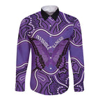 Australia Lupus Awareness Month Personalised Long Sleeve Button Shirt Butterfly Purple Ribbon Invisible Illness Indigenous Art