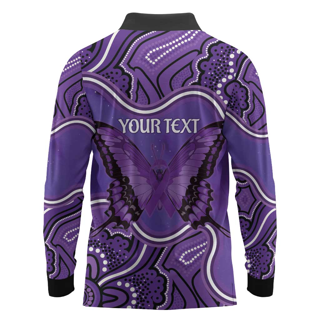 Australia Lupus Awareness Month Personalised Long Sleeve Polo Shirt Butterfly Purple Ribbon Invisible Illness Indigenous Art