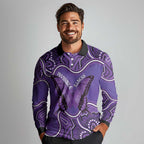 Australia Lupus Awareness Month Personalised Long Sleeve Polo Shirt Butterfly Purple Ribbon Invisible Illness Indigenous Art