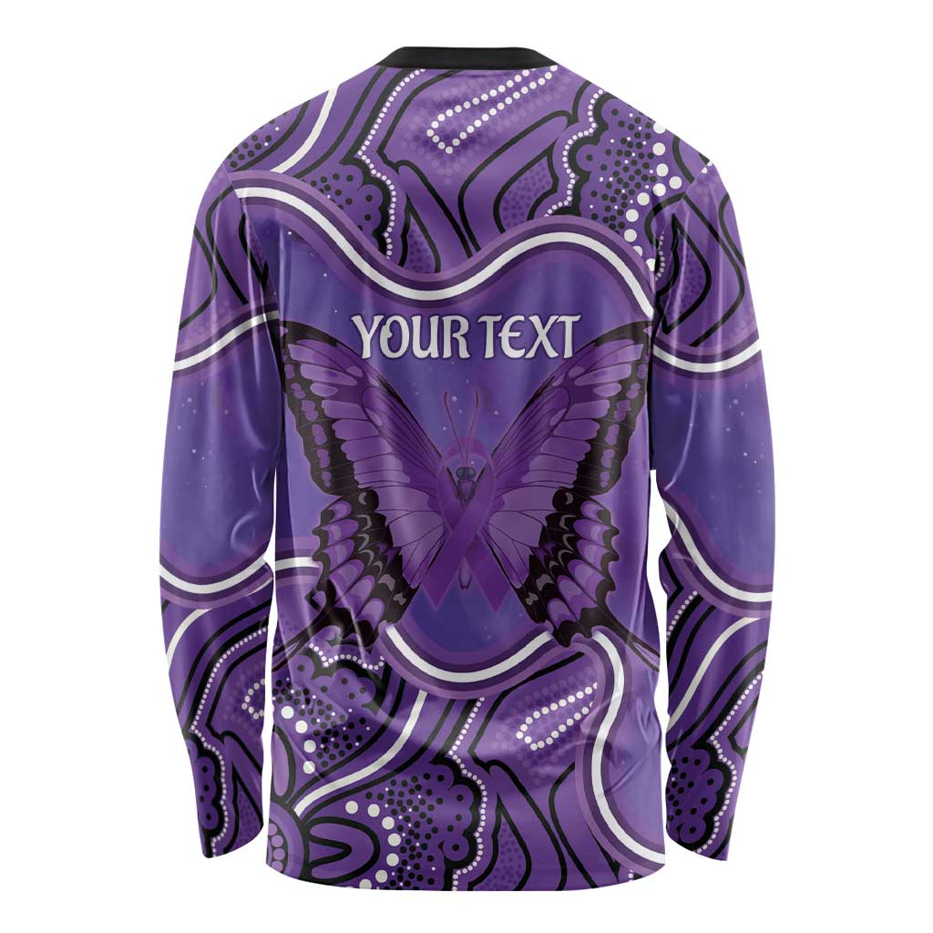 Australia Lupus Awareness Month Personalised Long Sleeve Shirt Butterfly Purple Ribbon Invisible Illness Indigenous Art