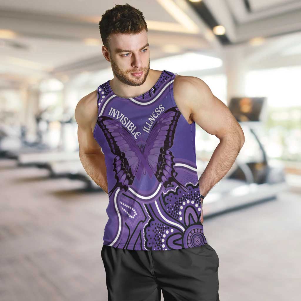 Australia Lupus Awareness Month Personalised Men Tank Top Butterfly Purple Ribbon Invisible Illness Indigenous Art
