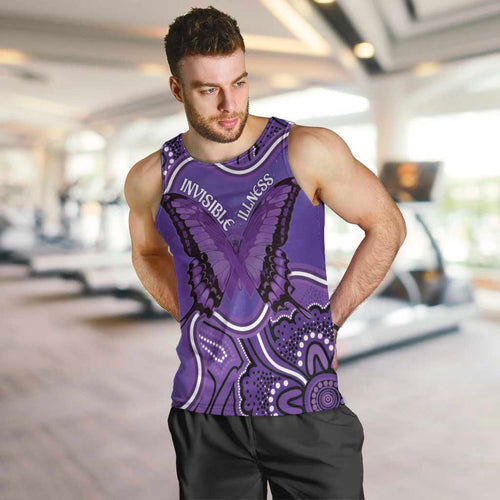 Australia Lupus Awareness Month Personalised Men Tank Top Butterfly Purple Ribbon Invisible Illness Indigenous Art