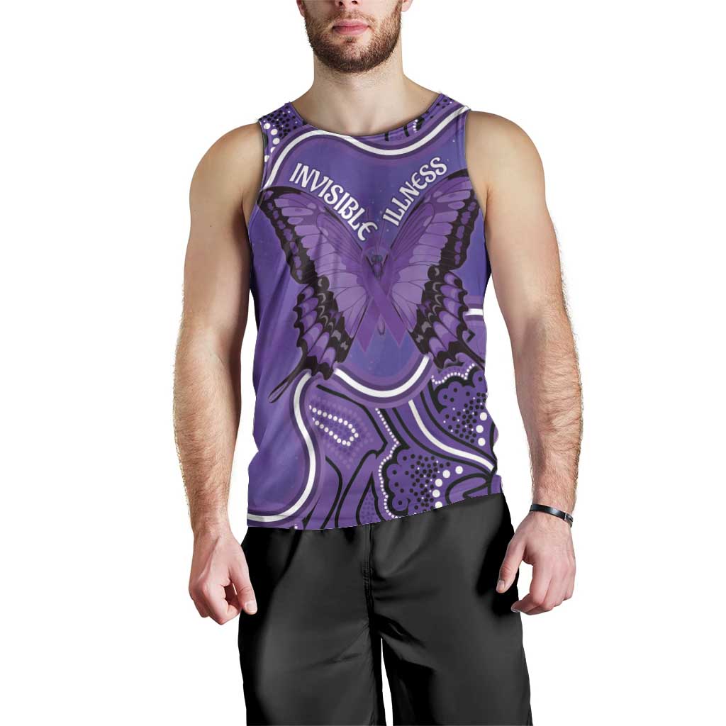 Australia Lupus Awareness Month Personalised Men Tank Top Butterfly Purple Ribbon Invisible Illness Indigenous Art