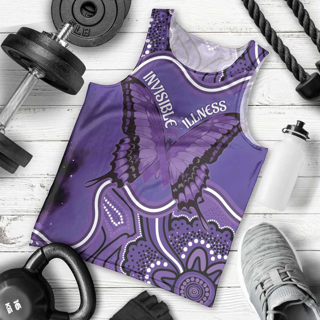 Australia Lupus Awareness Month Personalised Men Tank Top Butterfly Purple Ribbon Invisible Illness Indigenous Art