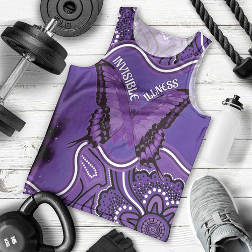 Australia Lupus Awareness Month Personalised Men Tank Top Butterfly Purple Ribbon Invisible Illness Indigenous Art