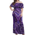Australia Lupus Awareness Month Personalised Off Shoulder Maxi Dress Butterfly Purple Ribbon Invisible Illness Indigenous Art