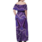 Australia Lupus Awareness Month Personalised Off Shoulder Maxi Dress Butterfly Purple Ribbon Invisible Illness Indigenous Art