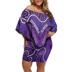 Australia Lupus Awareness Month Personalised Off Shoulder Short Dress Butterfly Purple Ribbon Invisible Illness Indigenous Art
