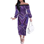 Australia Lupus Awareness Month Personalised Off The Shoulder Long Sleeve Dress Butterfly Purple Ribbon Invisible Illness Indigenous Art