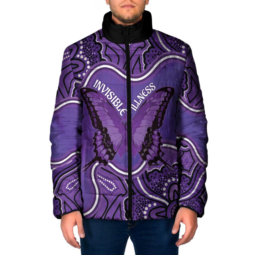 Australia Lupus Awareness Month Personalised Padded Jacket Butterfly Purple Ribbon Invisible Illness Indigenous Art
