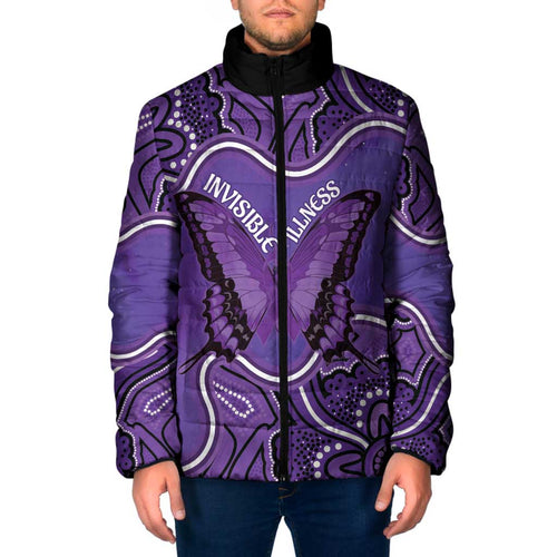 Australia Lupus Awareness Month Personalised Padded Jacket Butterfly Purple Ribbon Invisible Illness Indigenous Art