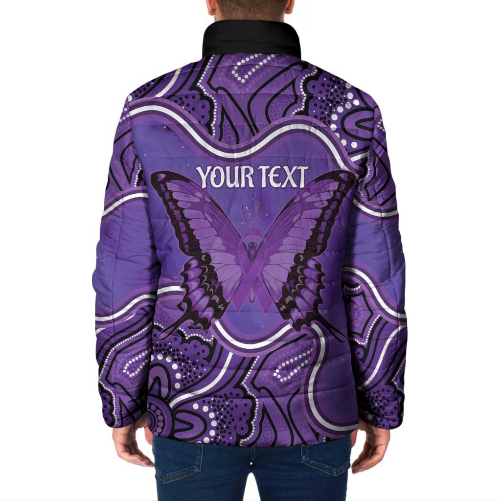 Australia Lupus Awareness Month Personalised Padded Jacket Butterfly Purple Ribbon Invisible Illness Indigenous Art
