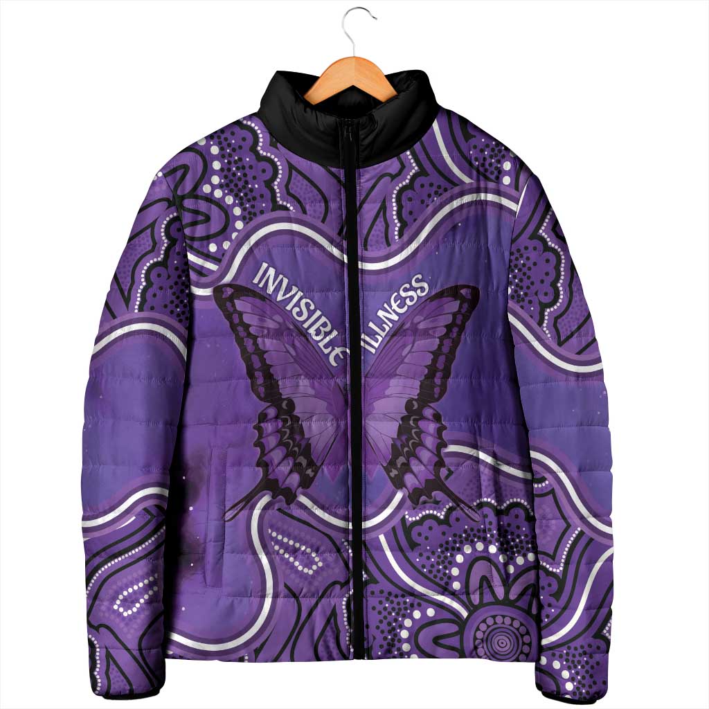 Australia Lupus Awareness Month Personalised Padded Jacket Butterfly Purple Ribbon Invisible Illness Indigenous Art