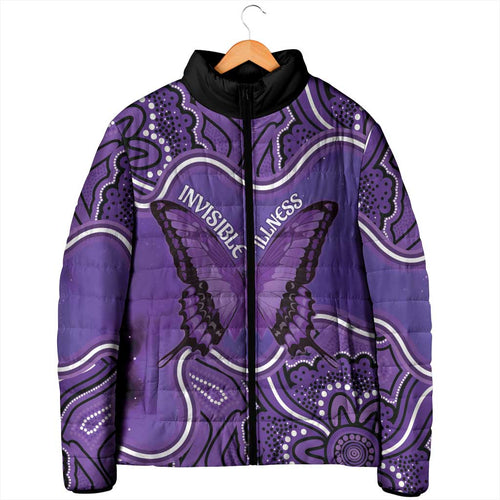 Australia Lupus Awareness Month Personalised Padded Jacket Butterfly Purple Ribbon Invisible Illness Indigenous Art