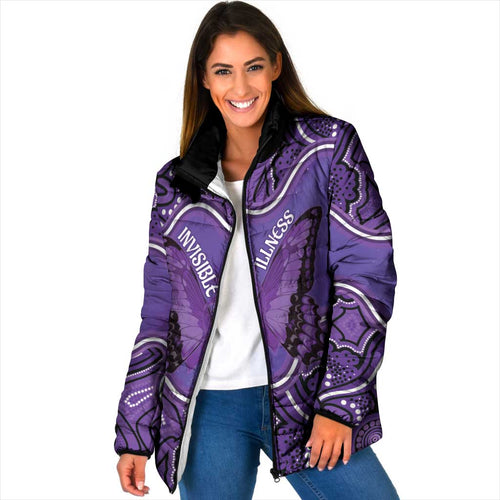 Australia Lupus Awareness Month Personalised Padded Jacket Butterfly Purple Ribbon Invisible Illness Indigenous Art