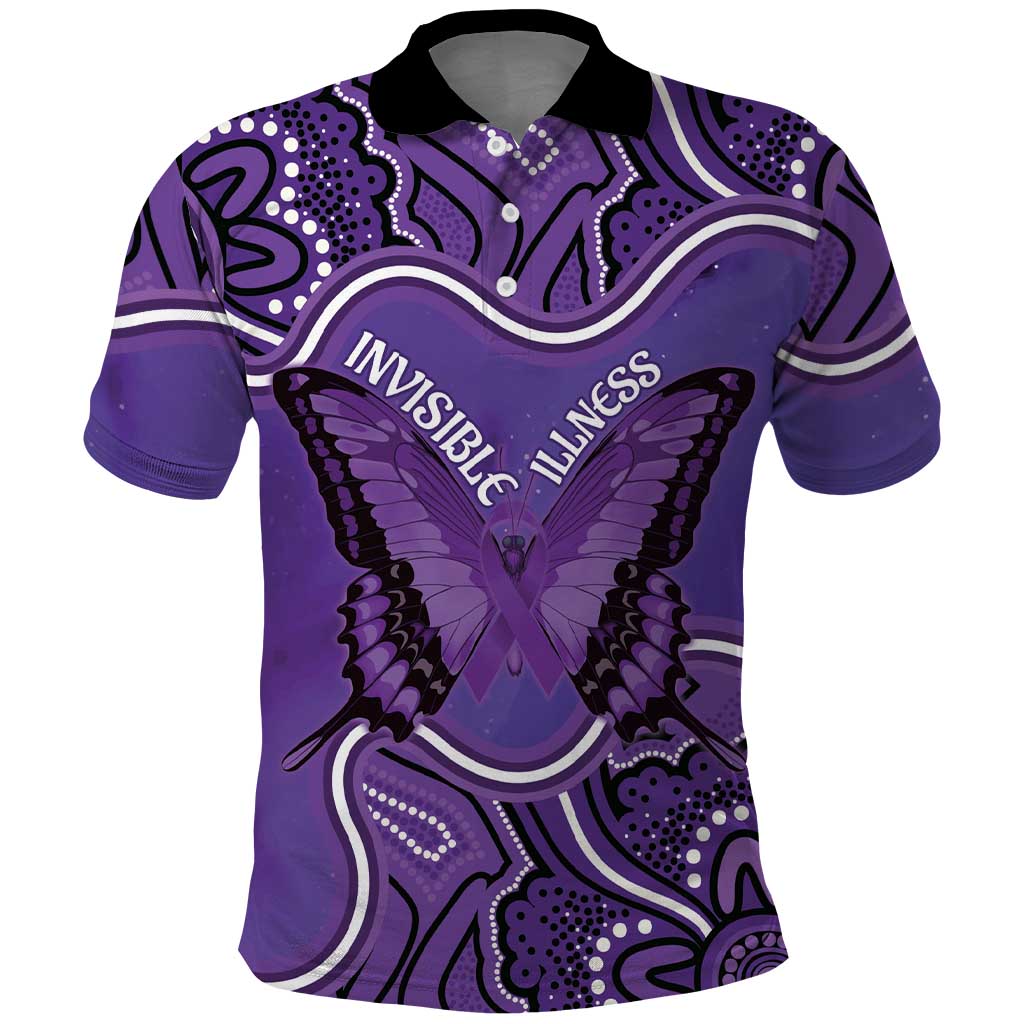 Australia Lupus Awareness Month Personalised Polo Shirt Butterfly Purple Ribbon Invisible Illness Indigenous Art
