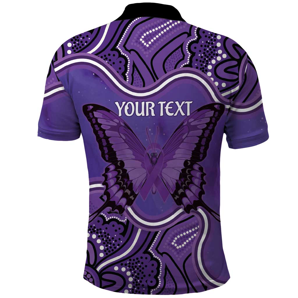 Australia Lupus Awareness Month Personalised Polo Shirt Butterfly Purple Ribbon Invisible Illness Indigenous Art