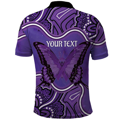 Australia Lupus Awareness Month Personalised Polo Shirt Butterfly Purple Ribbon Invisible Illness Indigenous Art