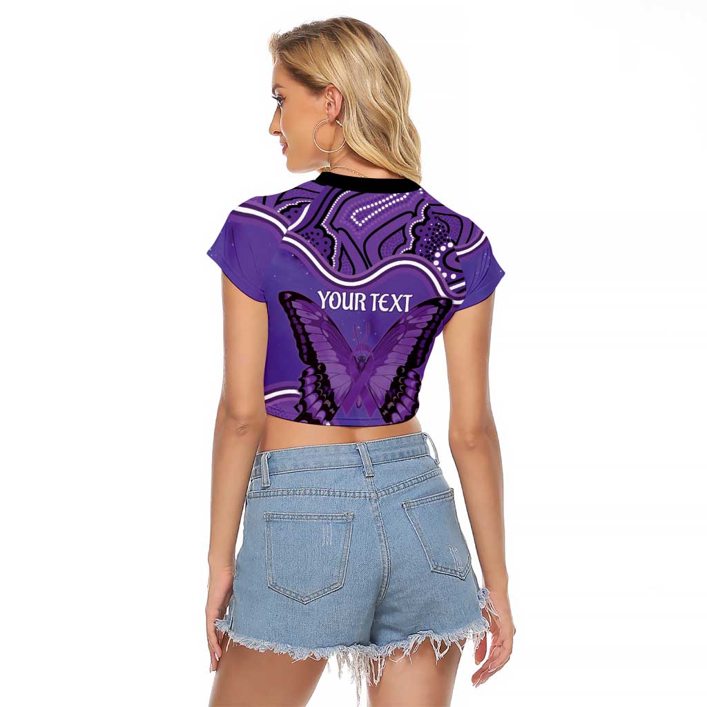 Australia Lupus Awareness Month Personalised Raglan Cropped T Shirt Butterfly Purple Ribbon Invisible Illness Indigenous Art