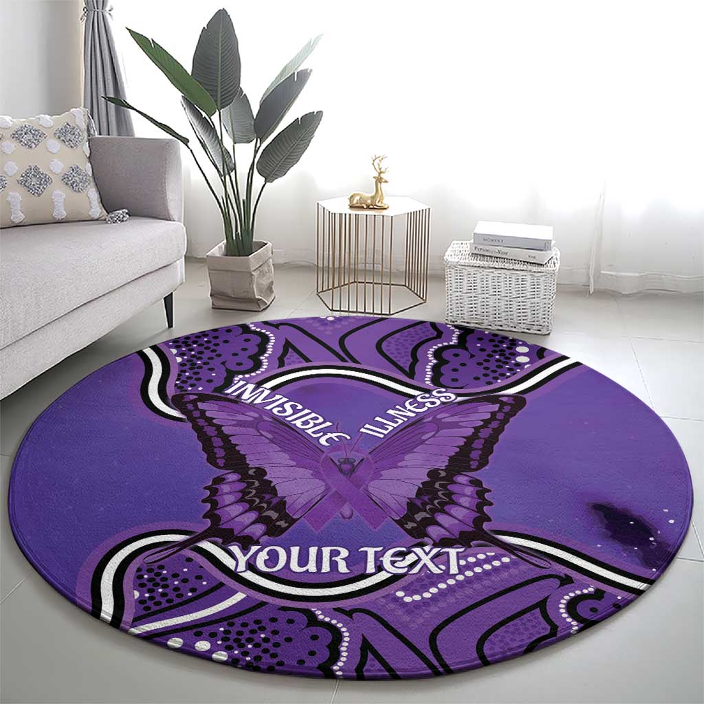 Australia Lupus Awareness Month Personalised Round Carpet Butterfly Purple Ribbon Invisible Illness Indigenous Art