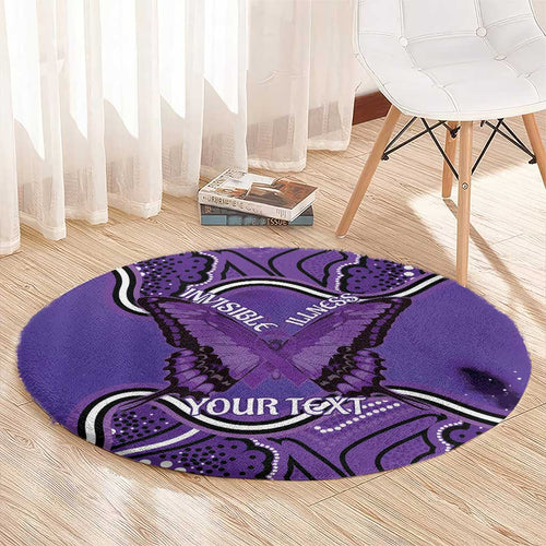 Australia Lupus Awareness Month Personalised Round Carpet Butterfly Purple Ribbon Invisible Illness Indigenous Art