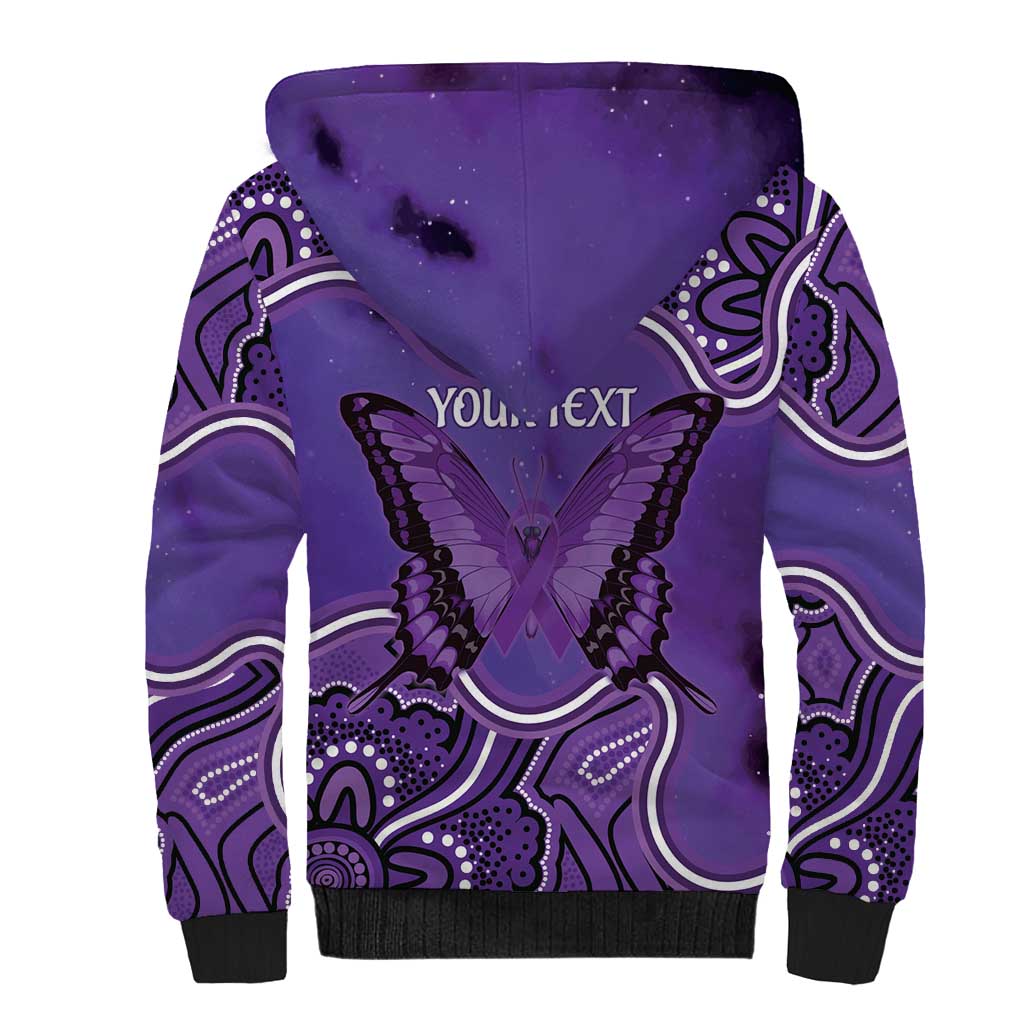 Australia Lupus Awareness Month Personalised Sherpa Hoodie Butterfly Purple Ribbon Invisible Illness Indigenous Art