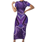 Australia Lupus Awareness Month Personalised Short Sleeve Bodycon Dress Butterfly Purple Ribbon Invisible Illness Indigenous Art