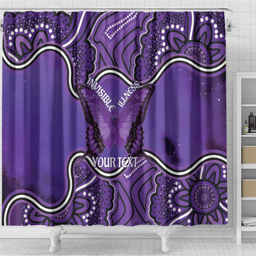 Australia Lupus Awareness Month Personalised Shower Curtain Butterfly Purple Ribbon Invisible Illness Indigenous Art