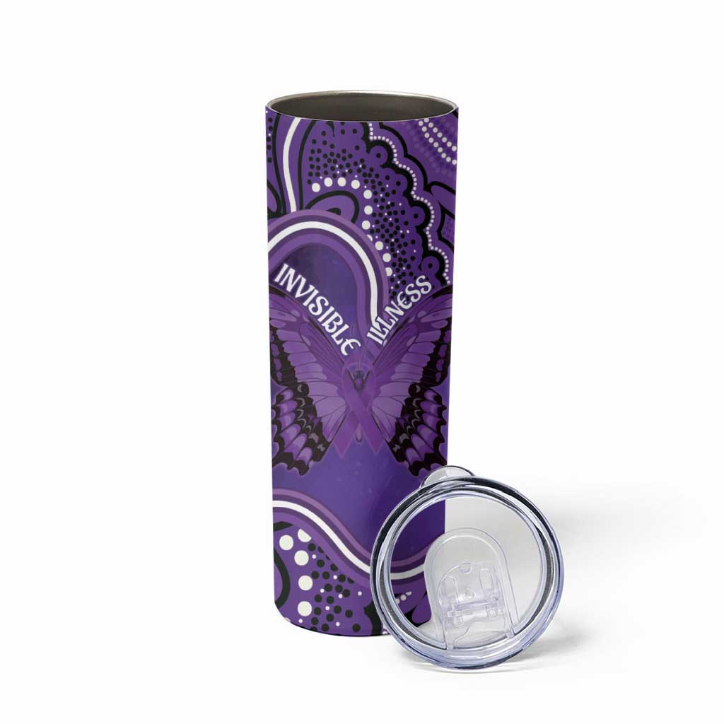 Australia Lupus Awareness Month Personalised Skinny Tumbler Butterfly Purple Ribbon Invisible Illness Indigenous Art