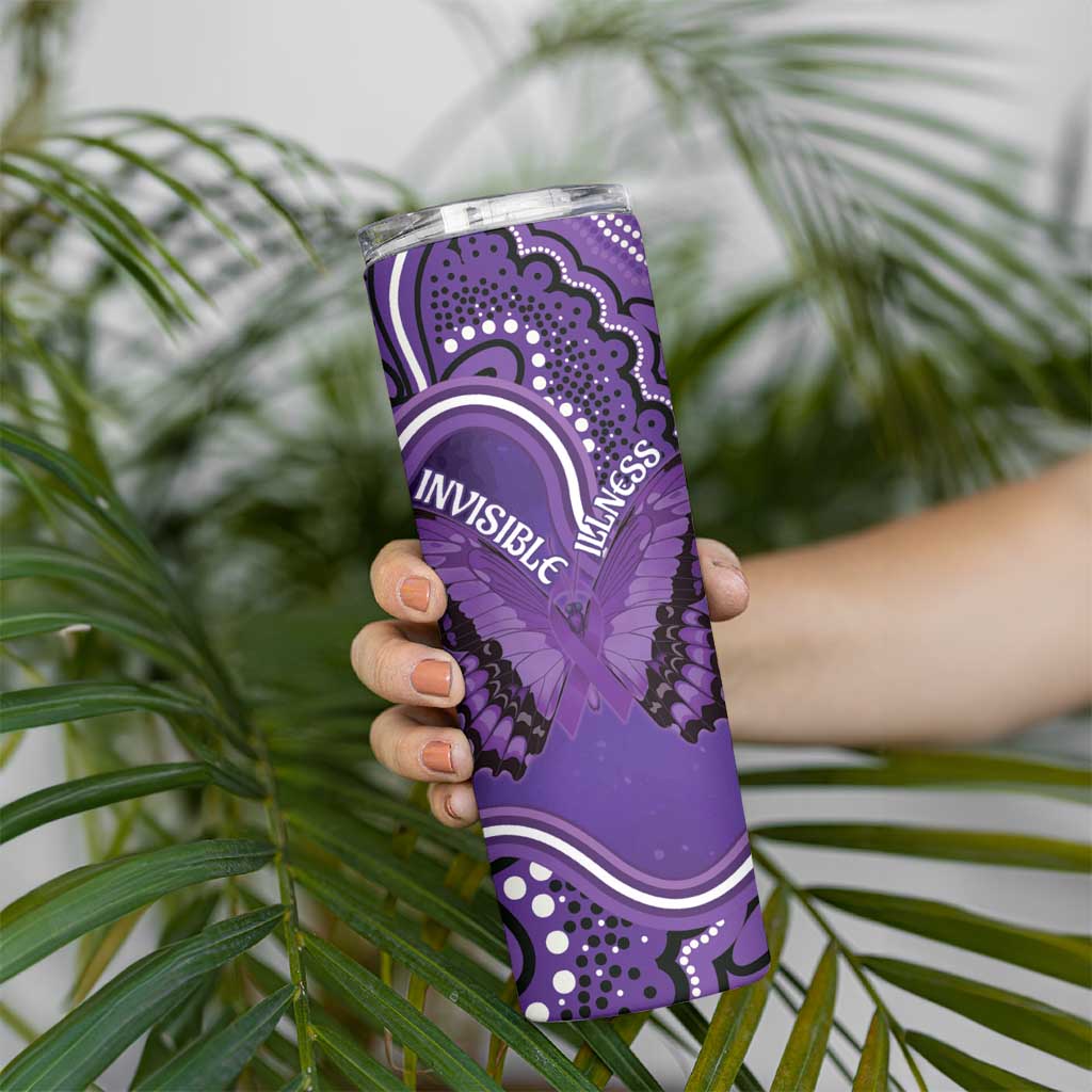 Australia Lupus Awareness Month Personalised Skinny Tumbler Butterfly Purple Ribbon Invisible Illness Indigenous Art
