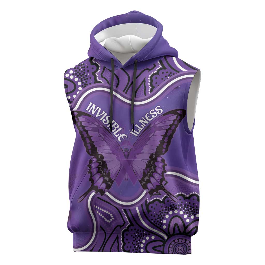 Australia Lupus Awareness Month Personalised Sleeveless Hoodie Butterfly Purple Ribbon Invisible Illness Indigenous Art
