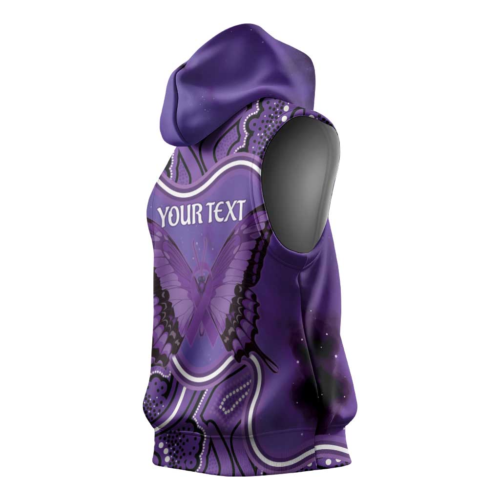 Australia Lupus Awareness Month Personalised Sleeveless Hoodie Butterfly Purple Ribbon Invisible Illness Indigenous Art